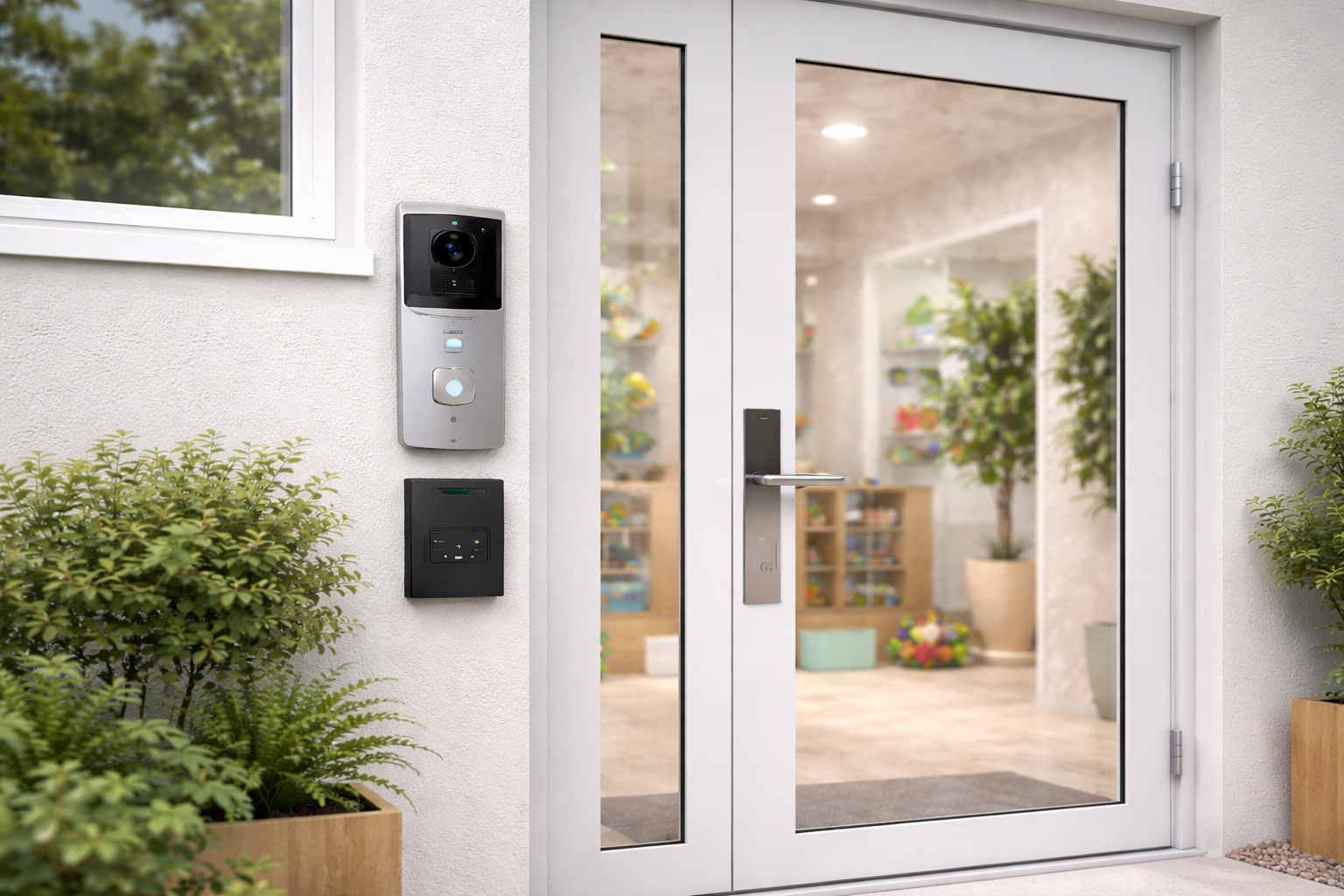 A secure daycare building entrance